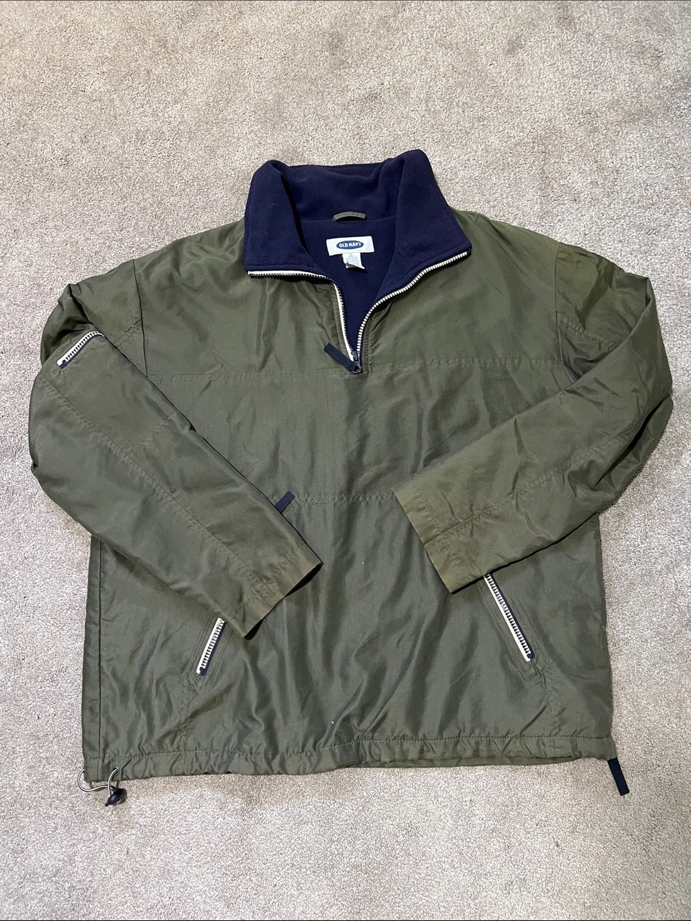 Vintage Old Navy Green Fleece‎ Lined Quarter Zip Jacket size large